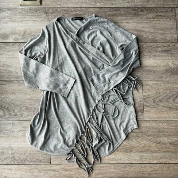 Zanzea Grey Fringe Lightweight Stretchy Cape Cardigan - Picture 7 of 12